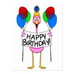 Whimsical Flamingo Happy Birthday Balloons Postcard