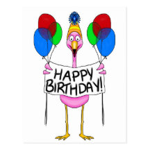 Whimsical Flamingo Happy Birthday Balloons Postcard
