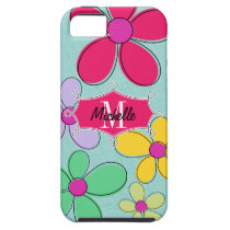 Whimsical Floral Doodle Banner Monogram Name casemate cases