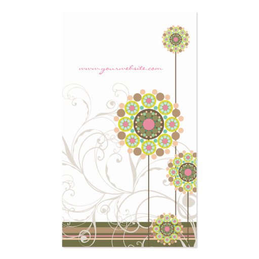 Whimsical Floral Flower Dots Swirls Trendy Stripes Business Card (back side)