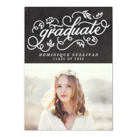 Whimsical Floral Script Chalkboard Graduation Card
