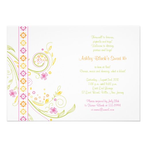 Whimsical Floral Sweet 16 Birthday Invitation
