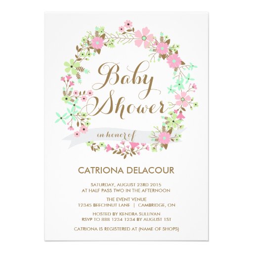 Whimsical Floral Wreath Baby Shower Invitation