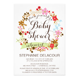 Whimsical Floral Wreath Baby Shower Invitation