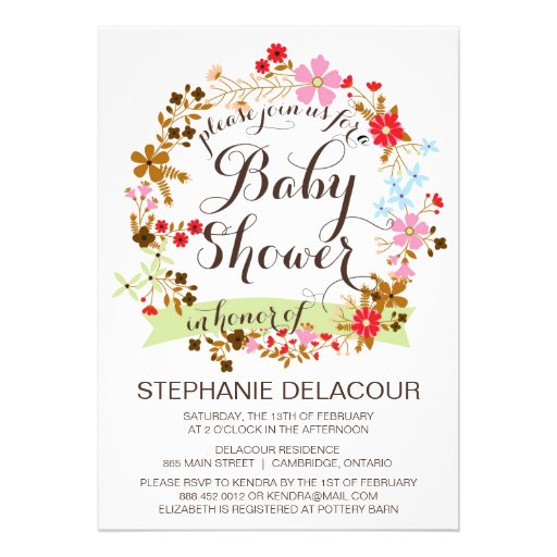 Whimsical Floral Wreath Baby Shower Invitation