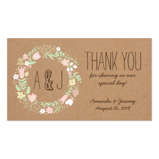 Whimsical Floral Wreath Craft Paper Favor Tags Business Card (front side)