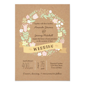 Whimsical Floral Wreath on Craft Paper Wedding Cards