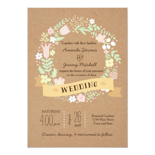 craft paper wedding invitations whimsical floral wreath on craft paper wedding cards zazzle craft paper wedding invitations whimsical floral wreath on craft paper wedding cards zazzle