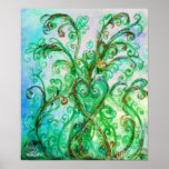 WHIMSICAL FLOURISHES bright blue green Posters
