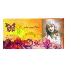 WHIMSICAL FLOURISHES bright red ,pink yellow Photo Card