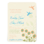 Whimsical Flower & Humming Bird Wedding Invitation