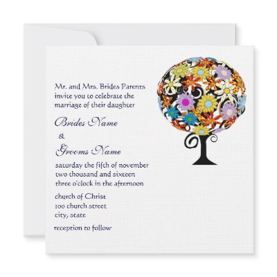 Whimsical Flower Love Tree Wedding Invitation
