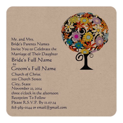 Whimsical Flower Love Tree Wedding Invitation