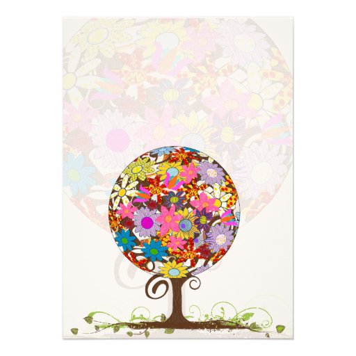 Whimsical Flower Love Tree Wedding Invitation