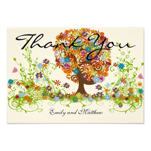 Whimsical Flower Tree Wedding Thank You Cards