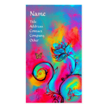 WHIMSICAL FLOWERS & BUTTERFLIES blue pink yellow Business Card Template