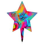 WHIMSICAL FLOWERS & BUTTERFLIES pink blue yellow Star Cake Toppers