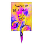 WHIMSICAL FLOWERS & BUTTERFLIES  pink yellow blue Rectangular Cake Topper
