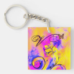WHIMSICAL FLOWERS & BUTTERFLIES pink yellow blue Acrylic Keychains
