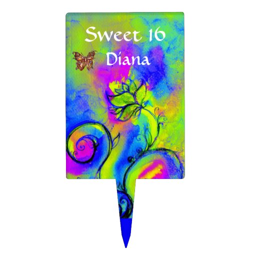 WHIMSICAL FLOWERS & BUTTERFLIES purple blue yellow Cake Picks