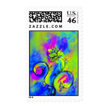 WHIMSICAL FLOWERS & BUTTERFLY blue pink yellow Postage Stamps