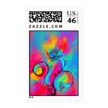WHIMSICAL FLOWERS & BUTTERFLY blue pink yellow Stamp