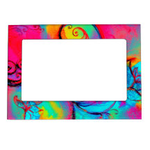 WHIMSICAL FLOWERS  pink yellow teal blue Magnetic Picture Frame
