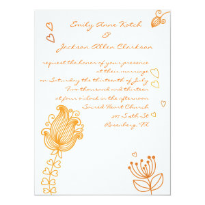 Whimsical Flowers Wedding Invitation - Orange