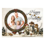 Whimsical Folk Art Snowmen Christmas Photo Card
