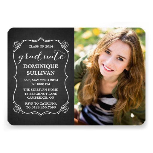 Whimsical Frame Rustic Photo Graduation Invitation (front side)