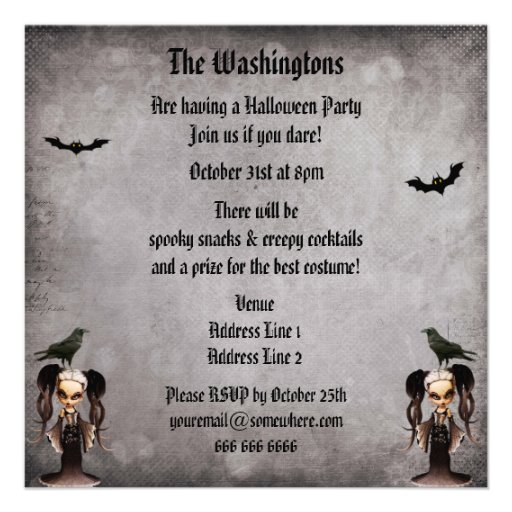 Whimsical Frankie Bride & Crow Damask Halloween Announcement