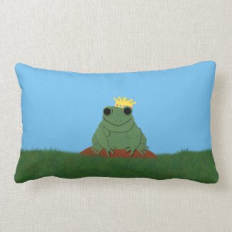 Whimsical Frog Prince with Crown Throw Pillow