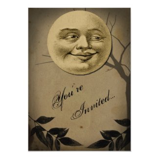 Whimsical Full Moon Face Halloween Party 5x7 Paper Invitation Card