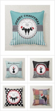 Whimsical funny cat Christmas pillows