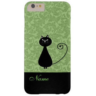 Whimsical Funny trendy black cat damask Barely There iPhone 6 Plus Case