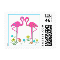 Whimsical Garden Flamingos Stamp
