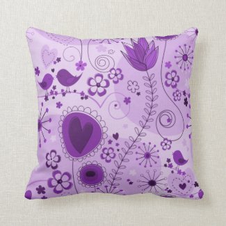 Whimsical garden in purple throw pillows