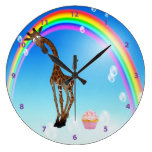 Whimsical Giraffe, Cupcake & Rainbow Round Wall Clocks