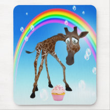 Whimsical Giraffe, Cupcake & Rainbow Mouse Pad