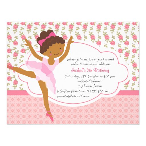 Whimsical Girly Floral Pink Ballerina Birthday Invites