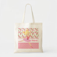 Whimsical Girly Floral Pink Ballerina Personalized Tote Bags