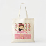 Whimsical Girly Floral Pink Ballerina Personalized Tote Bag