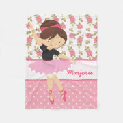 Whimsical Girly Floral Pink Ballerina dancer dancing girl Personalized name customized baby blanket