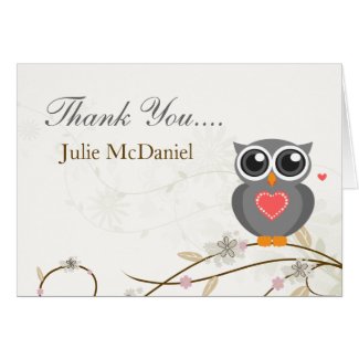Whimsical Grey Owl Thank You Cards
