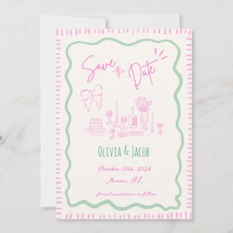 Whimsical Hand Drawn Bow Scribble Wavy Wedding Invitation Zazzle