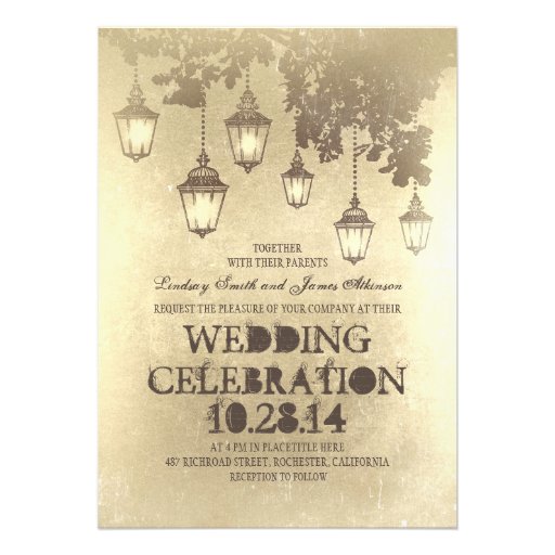 Whimsical hanging lamp lights wedding invitations