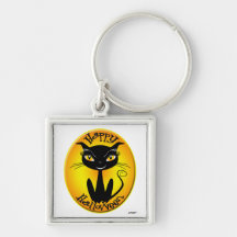 Whimsical Happy Halloween Cat Keychains