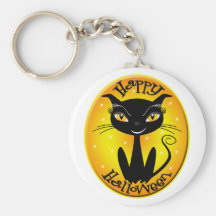 Whimsical Happy Halloween Cat with stars Key Chains