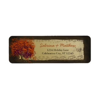 Whimsical Heart Leafed Tree Orange & Plum on Gold label