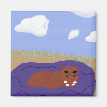 Whimsical Hippopotamus in Pond Fridge Magnets